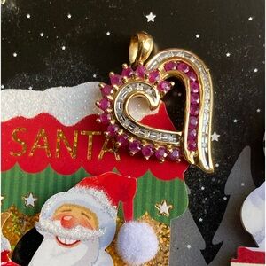 Authenticated Solid 10K  Gold Sparkly Open Heart Rubies/Diamonds Pendant!!!